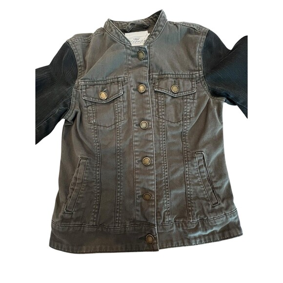 L.O.G.G. H&M Denim Jacket Womens Retro Trucker Stretch Cotton Sz: 2 Grn Blk - Picture 2 of 6